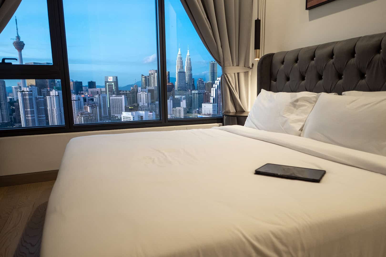 Uitzicht vanaf bed, Lucentia Residences, Lalaport BBCC in Kuala Lumpur