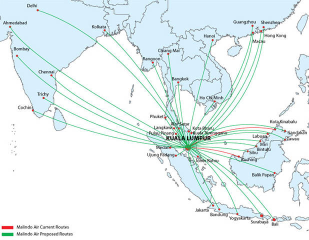 Voorgestelde routes Malindo Air